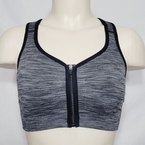 MEDIUM‎ Jockey Zip-Front Padded Wire Free Sports Bra Gray & Black